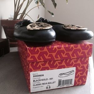 Tory Burch Black/Gold Classic Reva Ballet Flats