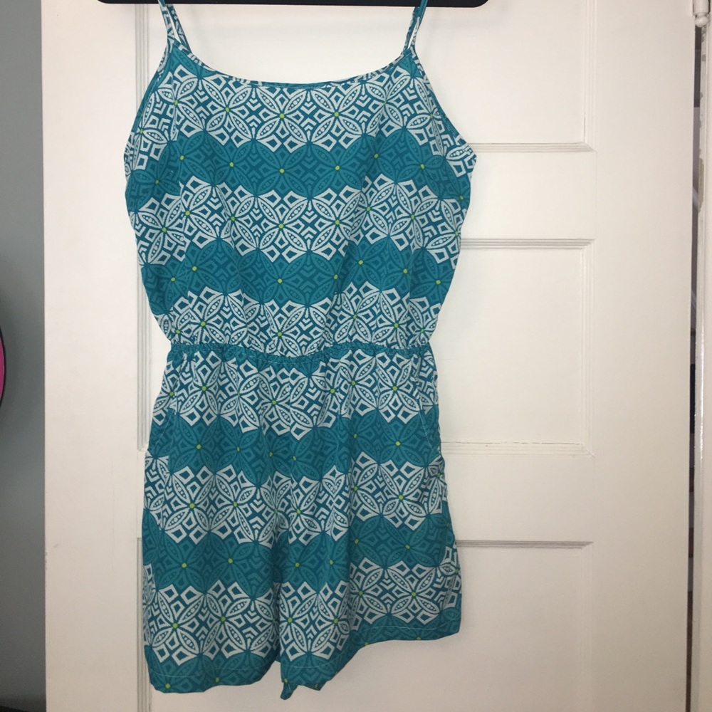 blue, yellow & white romper cover up