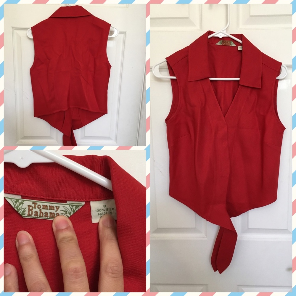 ❎Red retro front tie button up