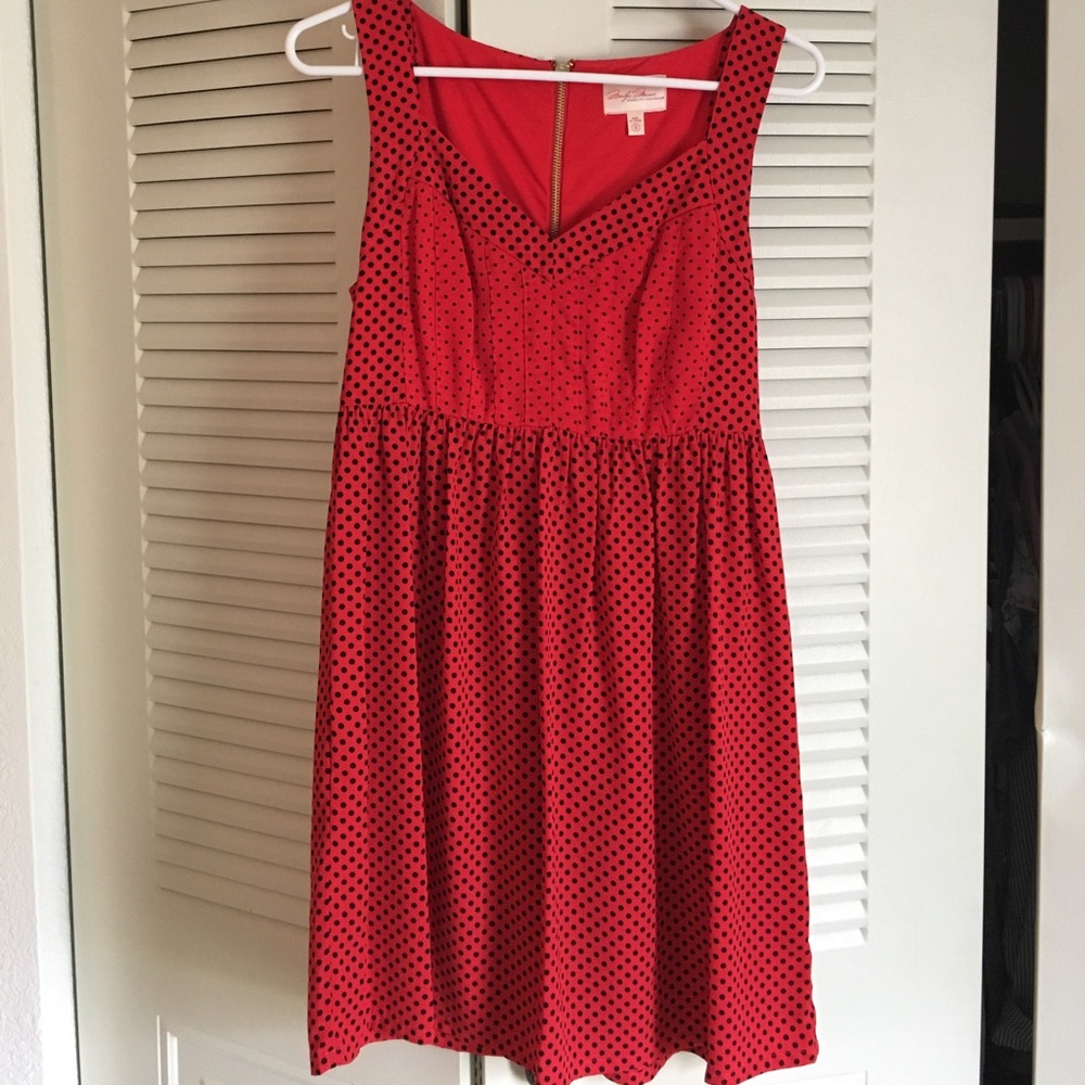 Red with black polka dot dress.