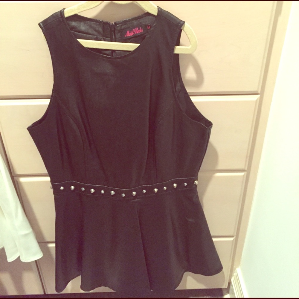 Black leather dress with stud accent