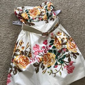 White floral strapless mini dress