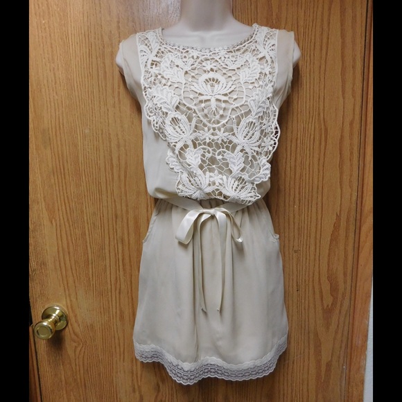 Dresses & Skirts - Chic Beige Dress-Cover Up W/Lace-Belt Detail-Lined