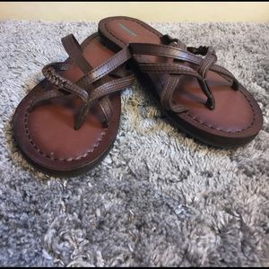 Brown leather flat sandals