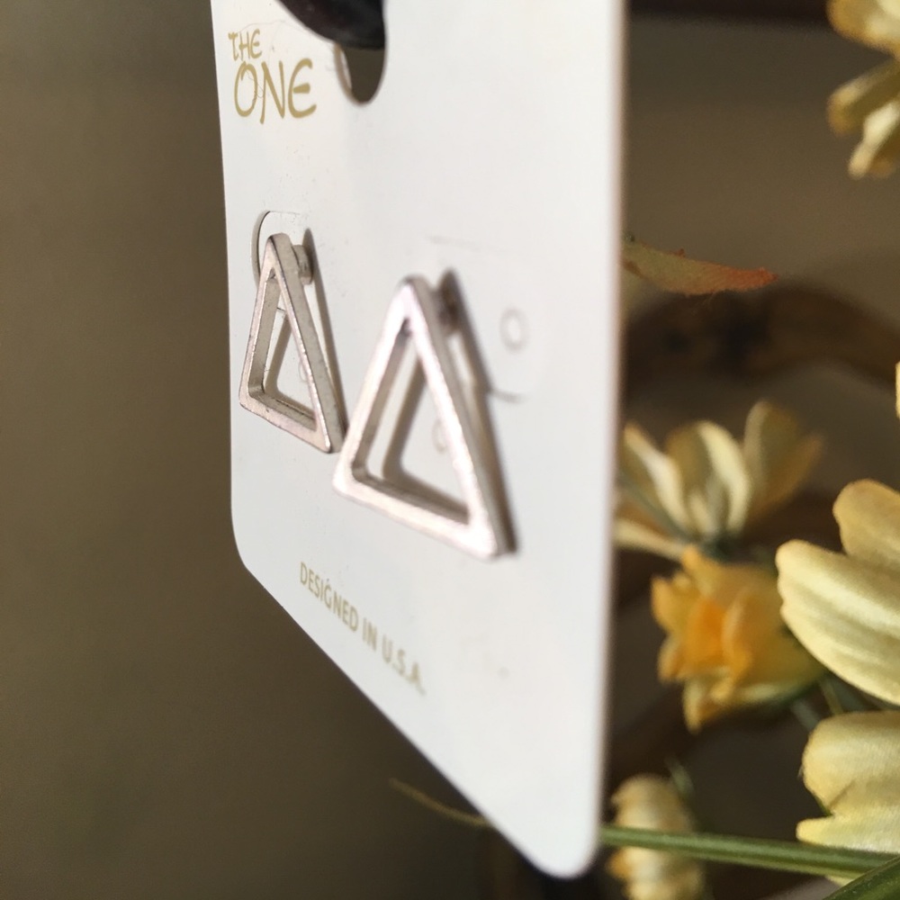 Silver Triangle post earrings - Picture 2 of 2