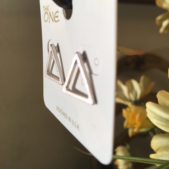 Silver Triangle post earrings - Picture 2 of 2