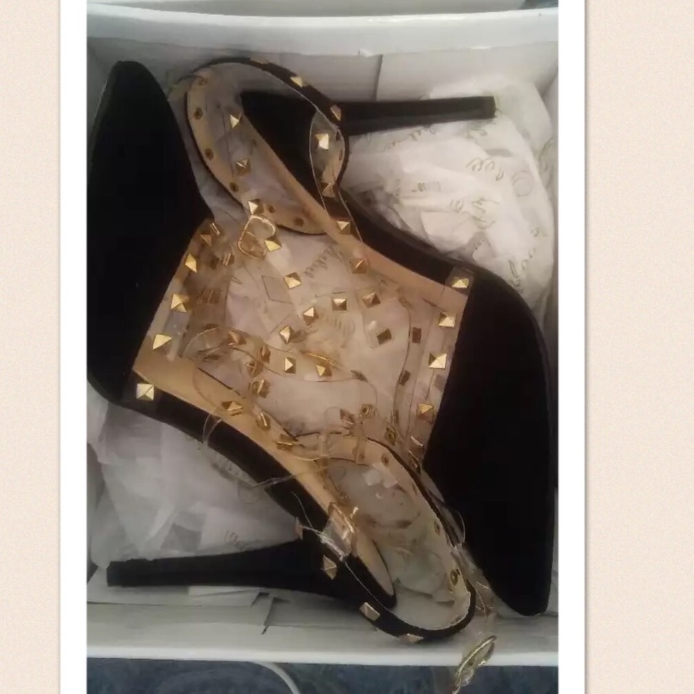 Brand New Black Pumps With Gold Studs
