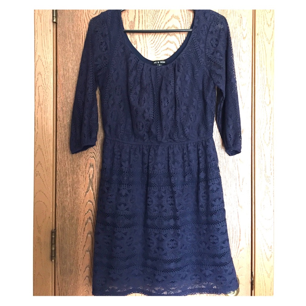 Navy lace 3/4 sleeve dress