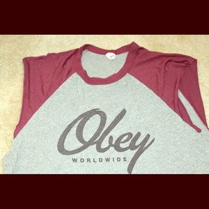 Burgundy and Grey Obey Muscle Tee