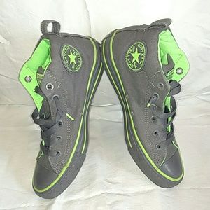 Grey and green Chuck Taylor All Stars.