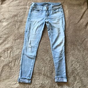 Light wash, distressed, skinny jeans