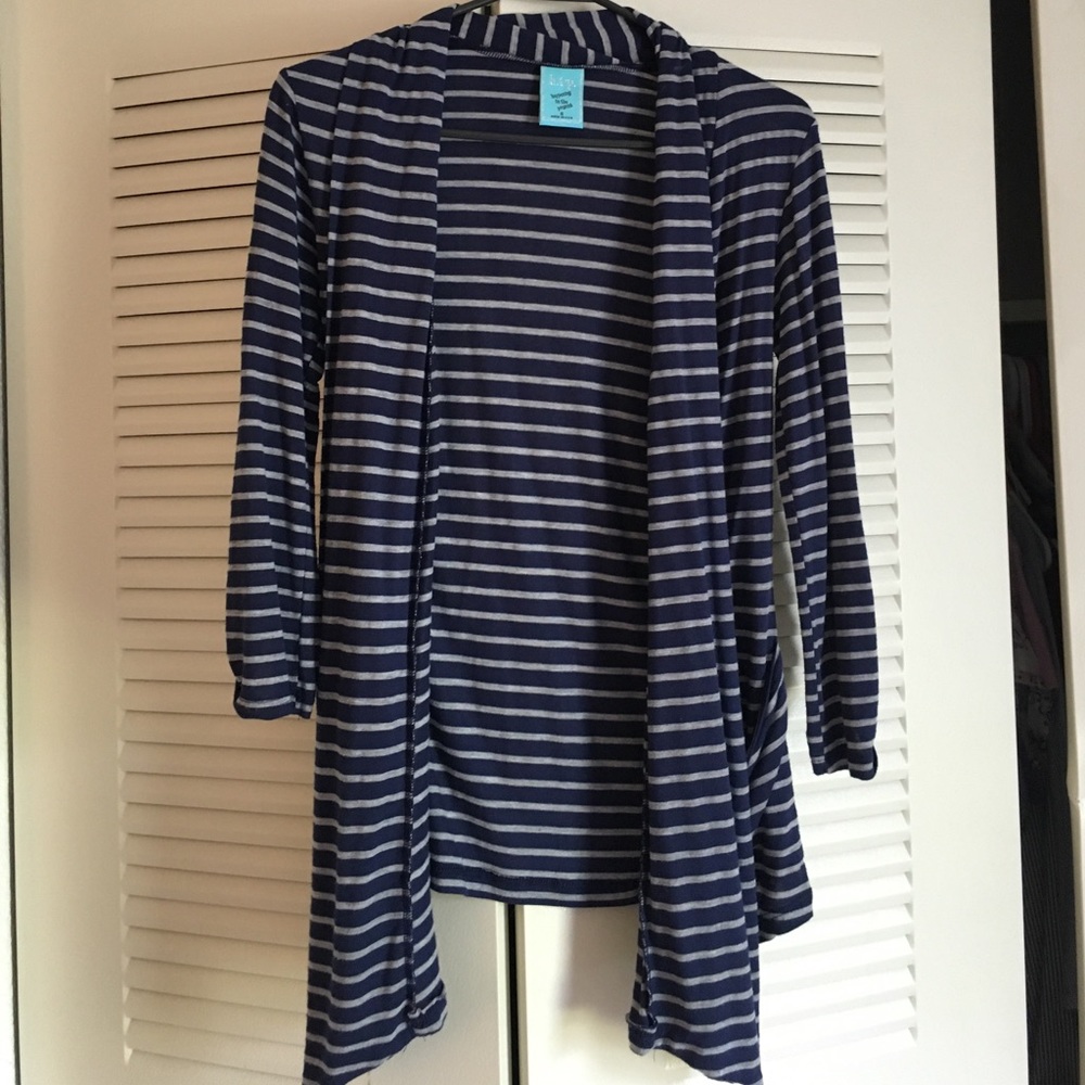 Gray and navy striped cardigan