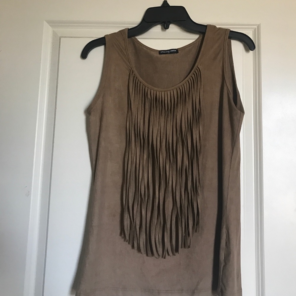Petite small. Faux suede tank top with fringe