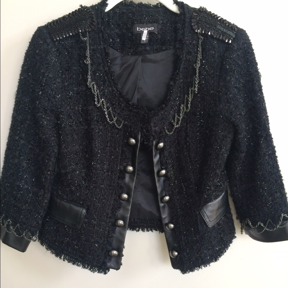 Bebe Tweed Military Style Crop Blazer
