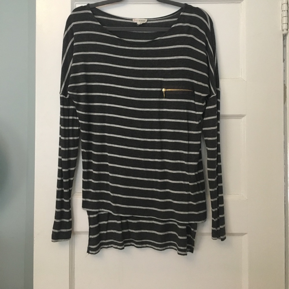 gray stripped long sleeve shirt