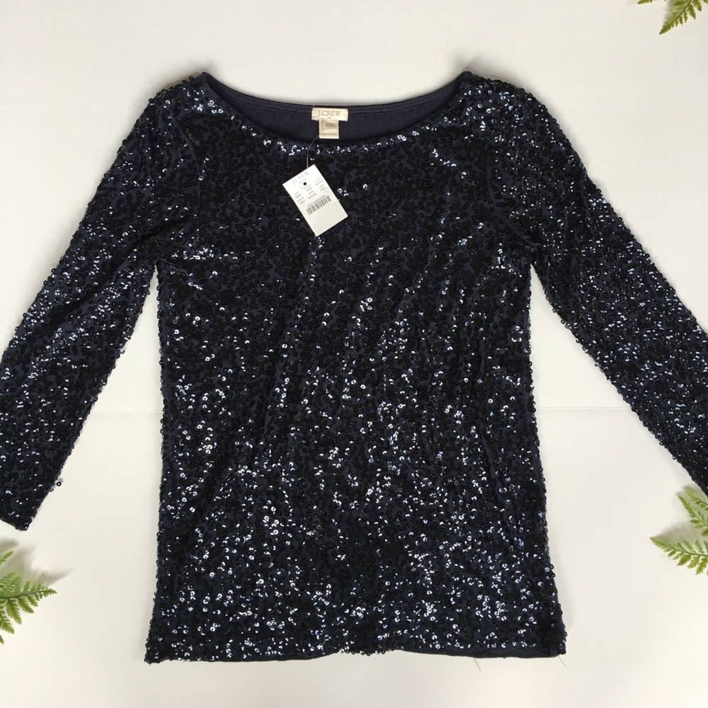 J. Crew Navy Sequin Top