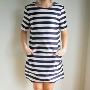 Silk Navy White Striped Dress
