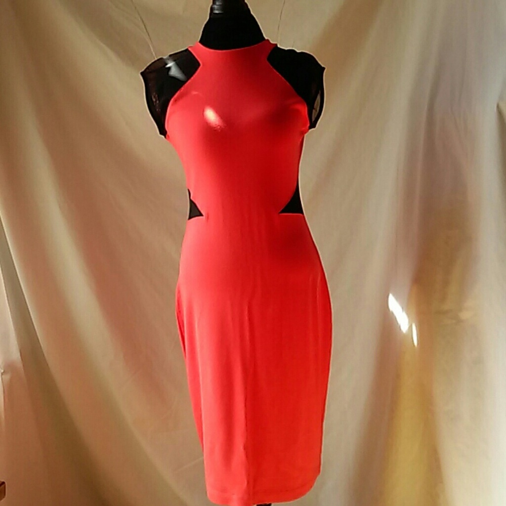 Orange dress with mesh detail