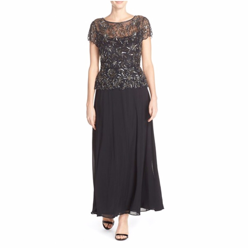 Pizarro Nights navy beaded mesh gown, size 16