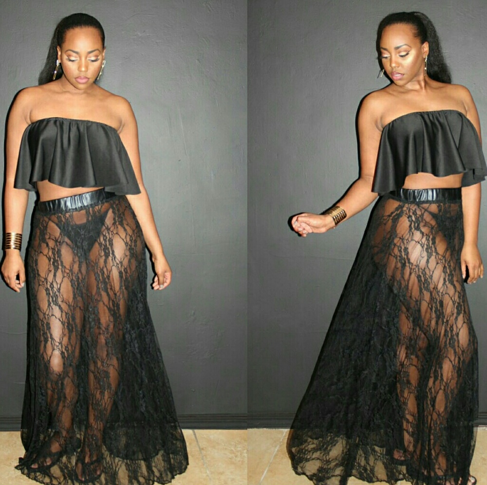 Black Lace Maxi Skirt / Cover Up Skirt
