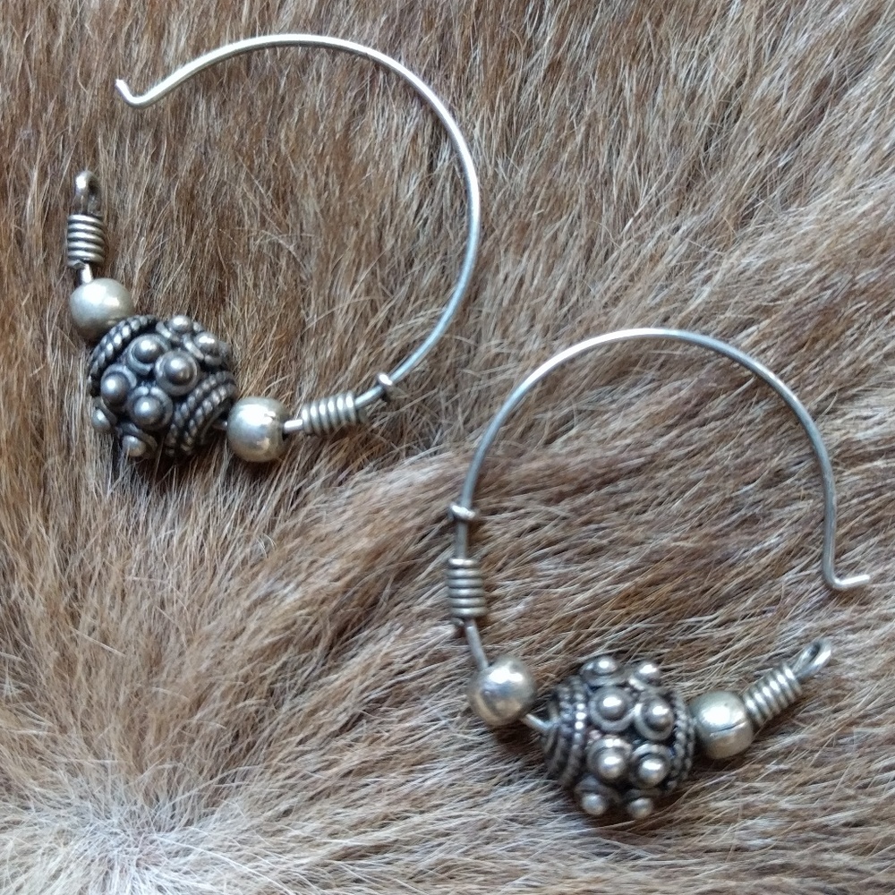 Sterling silver Indian hoop earrings