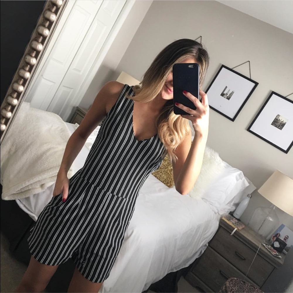 Black and white striped romper