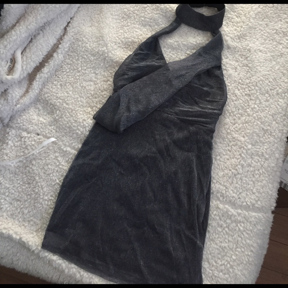 NWT Missguided metallic grey choker mini dress