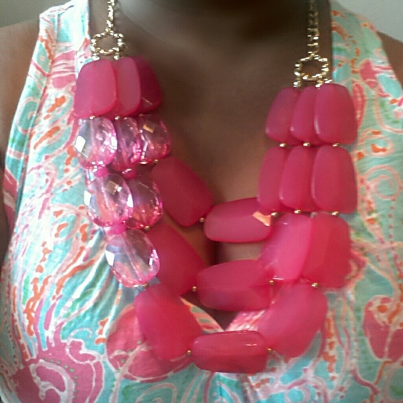 Magenta and gold necklace/earrings - Picture 2 of 3