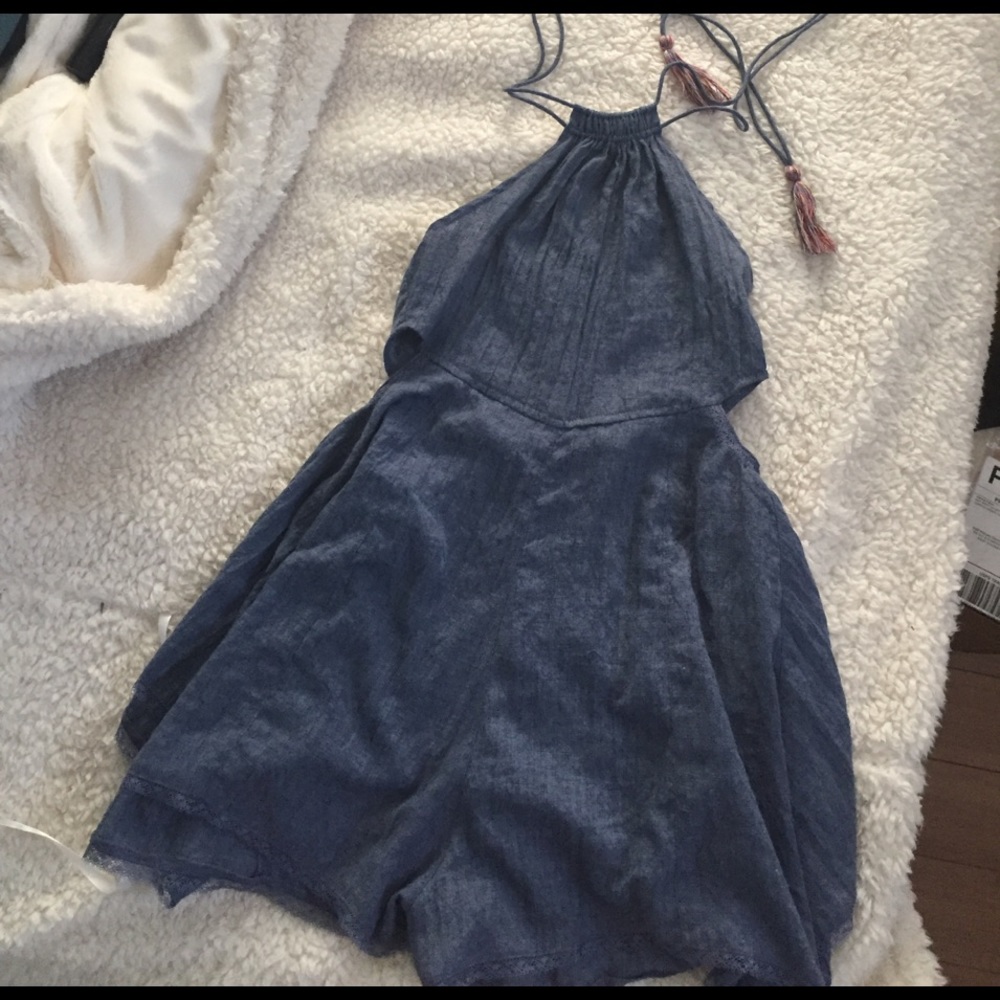 ANGL blue halter/backless romper