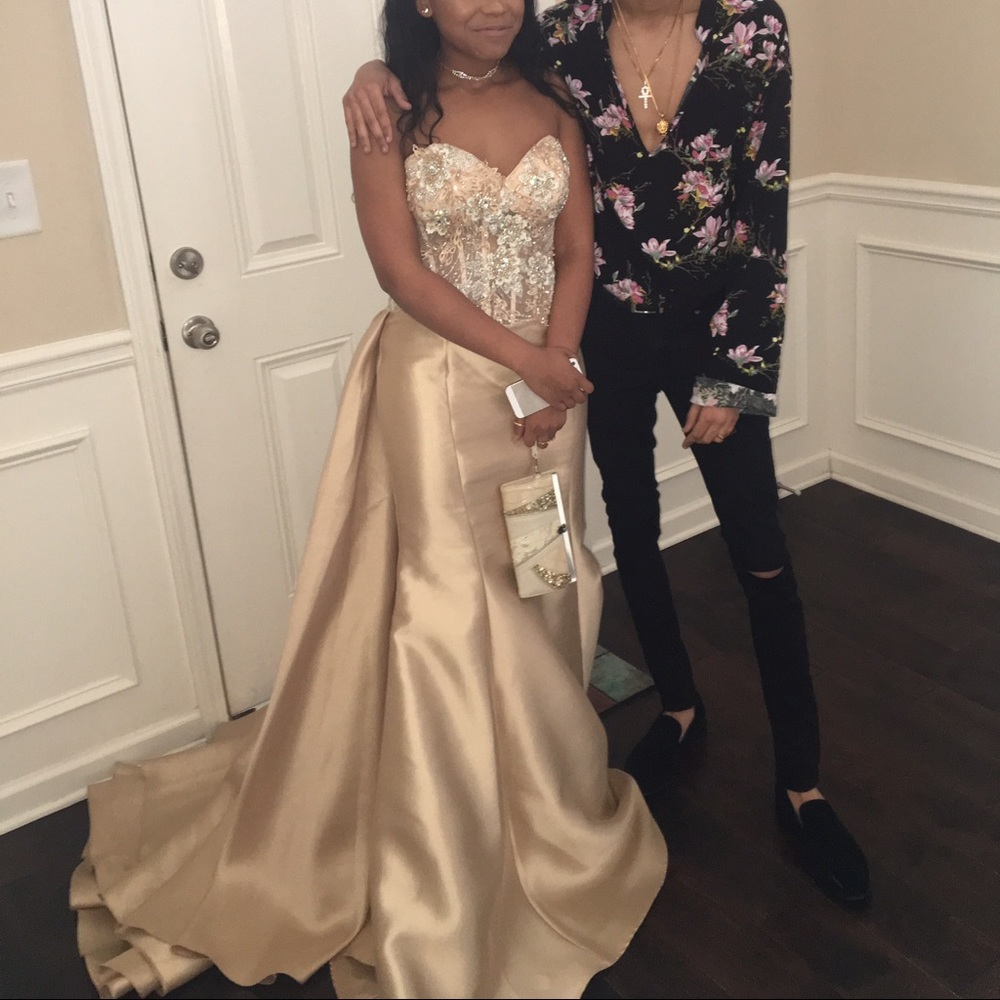 Champagne/Gold Prom dress from "Fit For a Queen"
