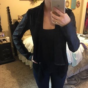 Black lightweight jacket leather sleeves Stitchfix
