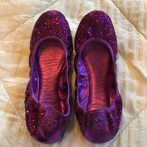 Tory Burch Size 7 Purple Glitter Ballet Flats