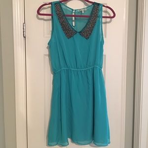 NWOT gorgeous green/teal dress with jeweled collar