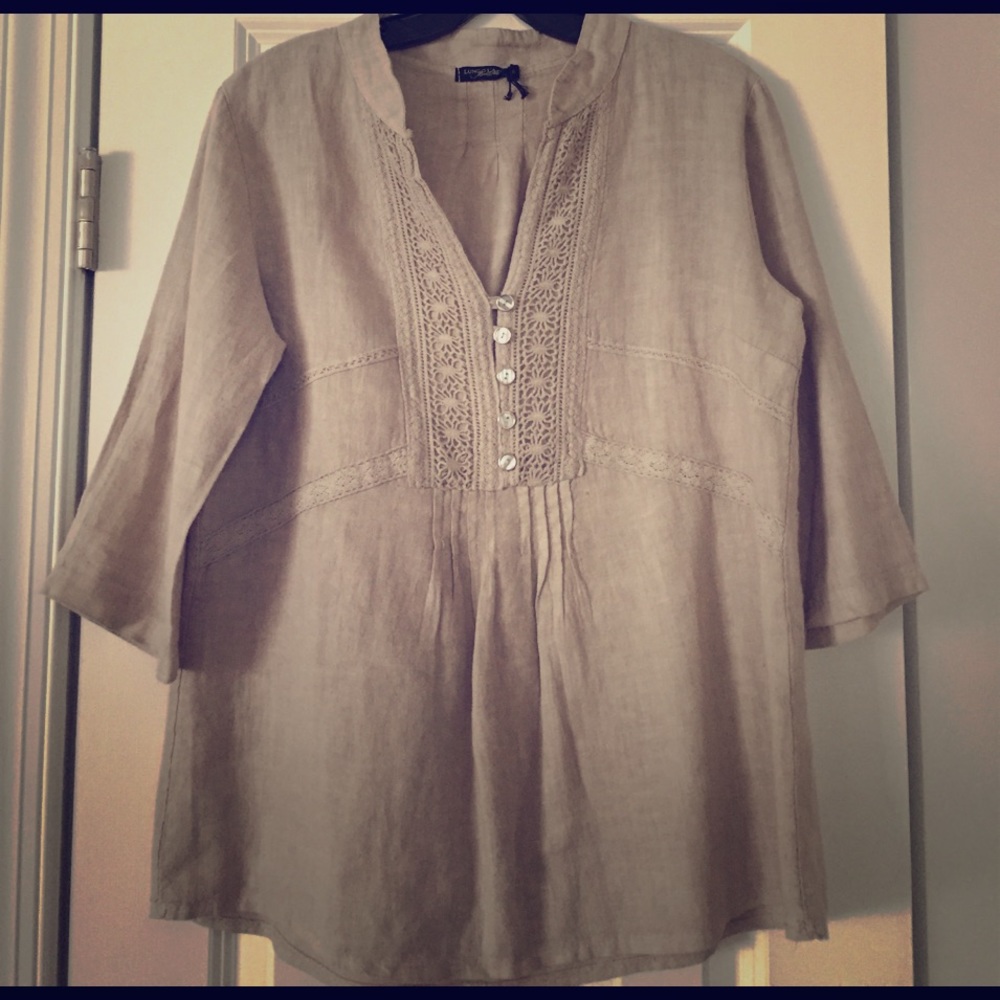 Tan Linen Peasant Shirt size Small