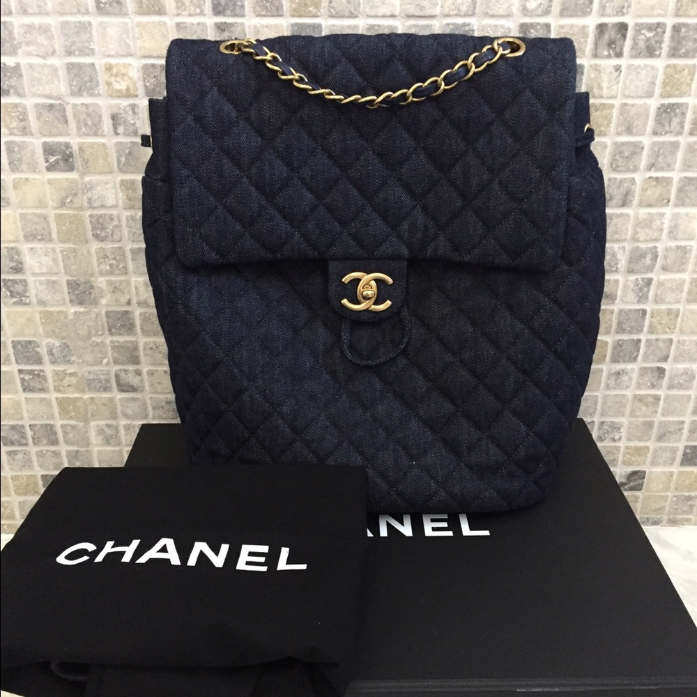 Chanel dark blue denim backpack