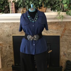Navy blue blouse.  Short sleeves