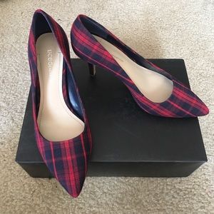 BCBG blue and red plaid heels