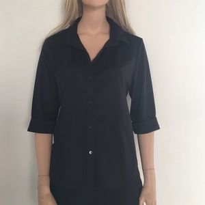 Simple Classic Black Button Down Stretchy Blouse