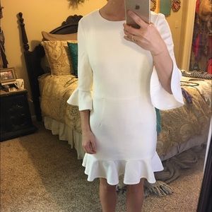 Black halo bell sleeve white (ivory) dress