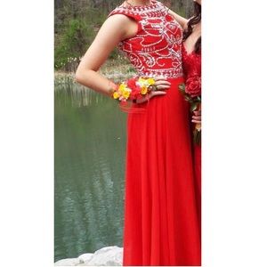 Red beaded prom dress