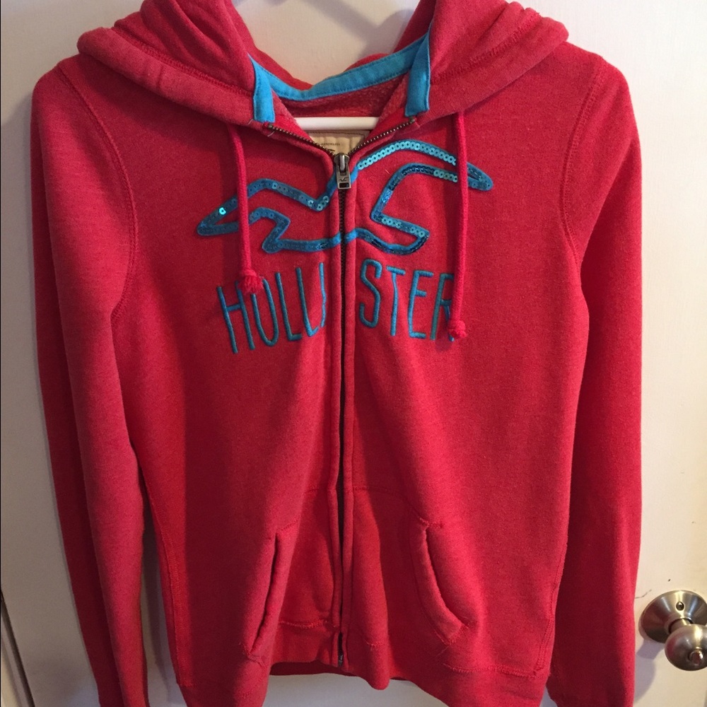 Red zip-up Hollister hoodie