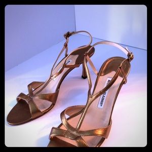 Manolo Blahnik Bronze leather 3" Sandals size 39.5