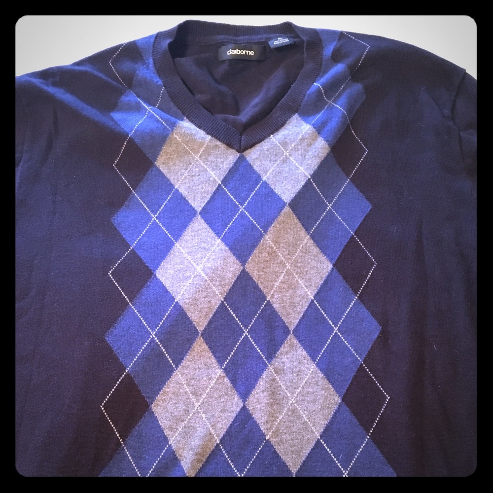 Men's argyle sweater, navy blue/ gray/royal blue