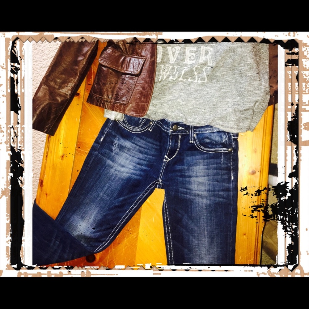 Express Jeans, dark wash, with lighter wash