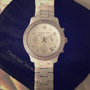 Michael Kors white ceramic pave ladies watch