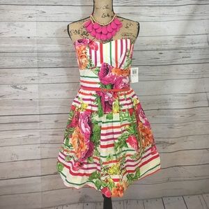 B. Darlin floral striped strapless dress