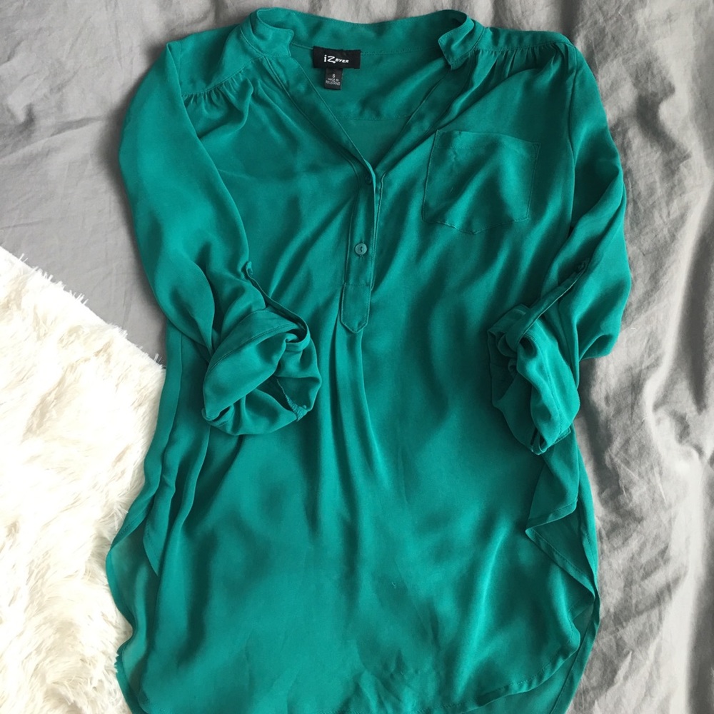 Green sheer button down tunic