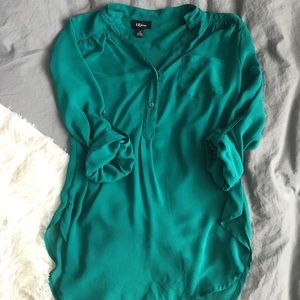 Green sheer button down tunic