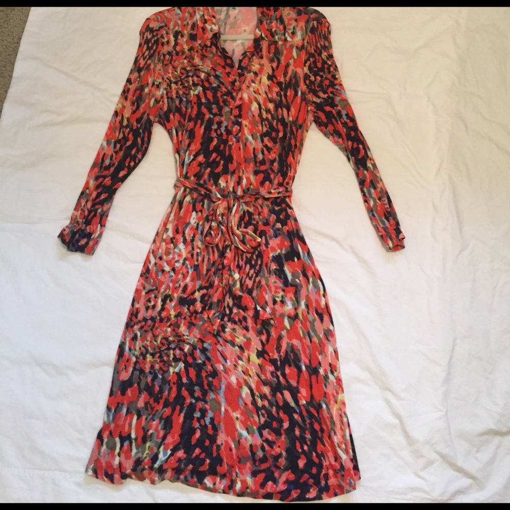 Cabi long sleeve collared belted dress