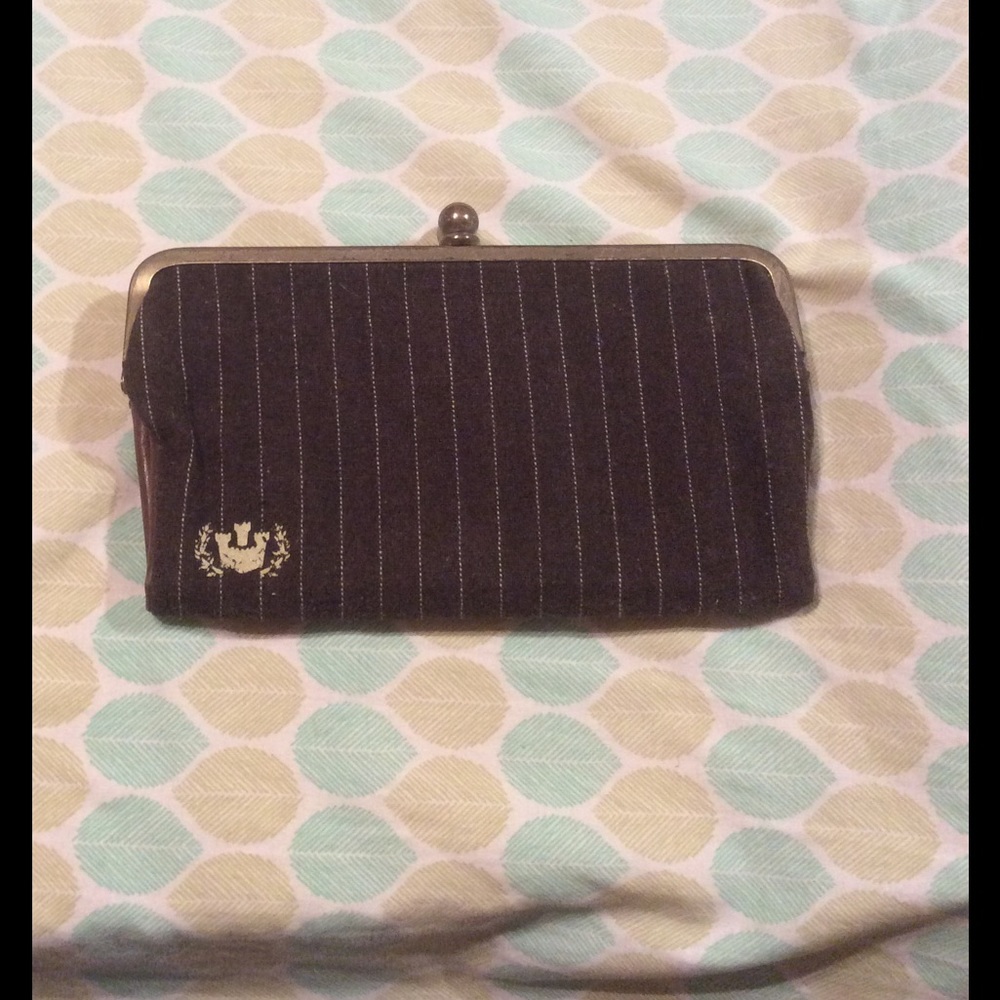 Leather and fabric double sided wallet clutch